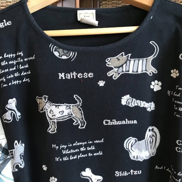 Upcycled Flannel Puppy Print Shirt, Size S-M: Oversized Sweater Top, Fringy Hem - Picture 4 of 13